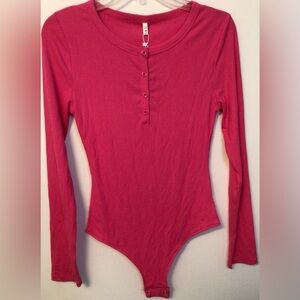 REORIA Women's Scoop Neck Ribbed Button Down Bodysuit size large